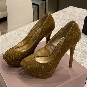 Metallic Gold Platform Pumps